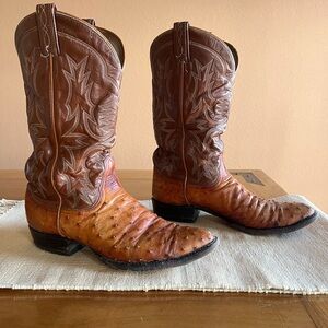 Tony Lama Men’s El Rey Collection Ostrich Quill Western Boots Size 10 1/2D